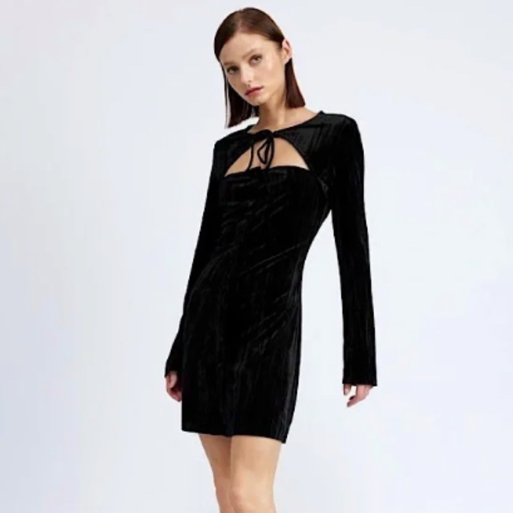 Emory Park Black Crushed Velvet Romantic Whimsigoth Witchy Mini Dress Size S